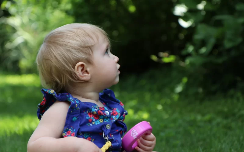 Baby playing outside